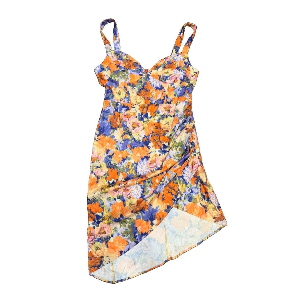 CIDER Watercolor Floral Women’s Large Sleeveless Dress Sweetheart Neck Ruched